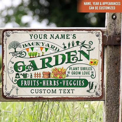 Custom Metal Signs with Name Made in USA Personalized Vintage Garden Sign Waterproof Vintage Decorative Metal Print for Wall Decor Customized Home Garden Ideas Gifts Artwork Prints for Yard Ourdoor