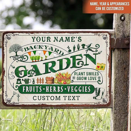 Custom Metal Signs with Name Made in USA Personalized Vintage Garden Sign Waterproof Vintage Decorative Metal Print for Wall Decor Customized Home Garden Ideas Gifts Artwork Prints for Yard Ourdoor