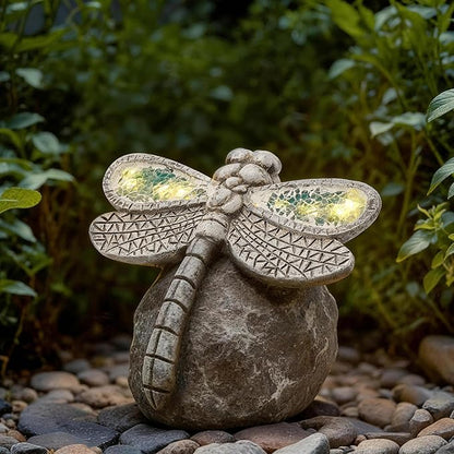 KARTOOSH Solar Garden Statue Dragonfly, Outdoor Decor Resin Dragonfly Light Statues for Yard, Patio, Lawn, Porch, Balcony Ornament, Garden Gift for Women Mom Grandma