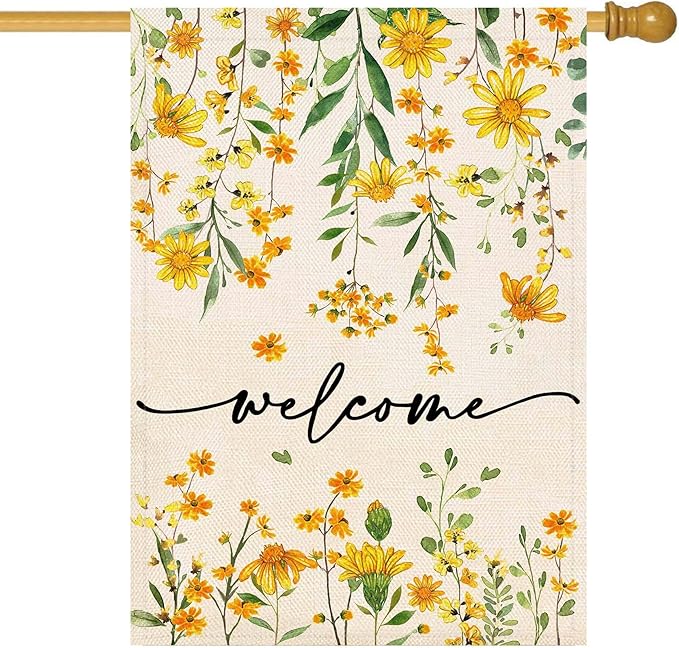 Baccessor Summer Welcome House Flag 28 x 40 Inch Floral Double Sided Daisy Funny Spring Sunflower Yard House Flag Seasonal Burlap Cute Vertical Farmhouse Yard Outdoor Decoration