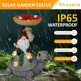 Turtle Garden Solar Statue with Mushroom Bird Bath Outdoor Waterproof, Gifts to Mom Women Grandma Birthday Mother's Day, Gnome Bird Feeder with LED Light for Yard Lawn Porch Outside Decor