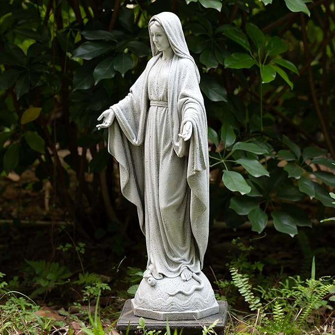 BC Catholic Our Lady of Grace Virgin Mary Statue, 24" H Holy Mother Statue for Garden, Mother Mary Décor for Outdoor Yard Patio Lawn Hallway, Religious Gift, Handpainted by Buildclassic