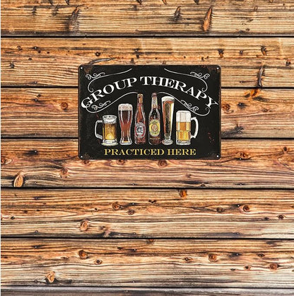 Bar Wall Decor Beer Signs Metal Tin Sign For Patio Backyard And Pool，Group Therapy Practiced Here Small Personalized Vintage Signs For Home Decor Art Outdoor Decorations 8x12 Inch