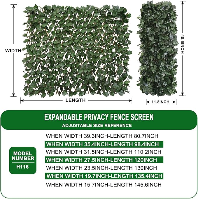 Expandable Fence Privacy Screen for Balcony Patio Outdoor,Decorative Faux Ivy Fencing Panel,Artificial Hedges (Single Sided Leaves)……