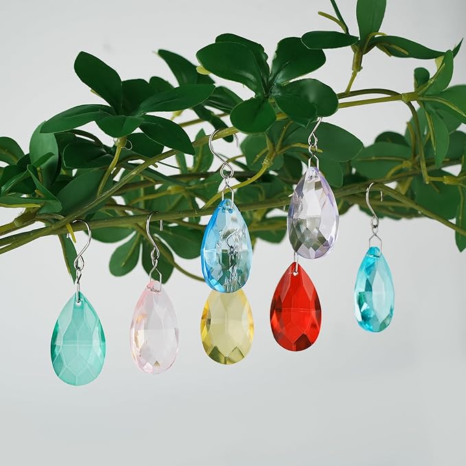 38mm Crystal Suncatcher Prism, 10pcs Multicolor Teardrop Crystals Chandeliers Replacement Pendants Christmas Crystal Ornaments Tree Decorations Birthday Wedding Party Home Decor Gifts (Colour)