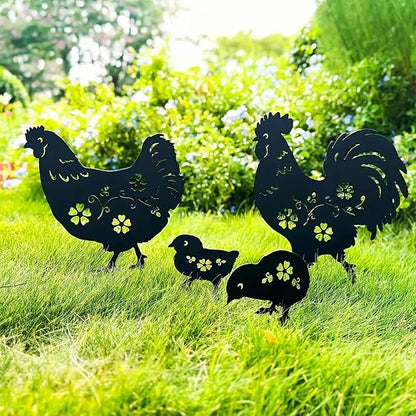 Metal Chicken Garden Decor Outdoor, Chicken Gifts for Women/Men/Chicken Lovers Gifts,Black Chicken Silhouette Statues Garden Decor for Outdoor Decor,Yard Art,Backyard,Patio,Lawn Ornaments (Black)