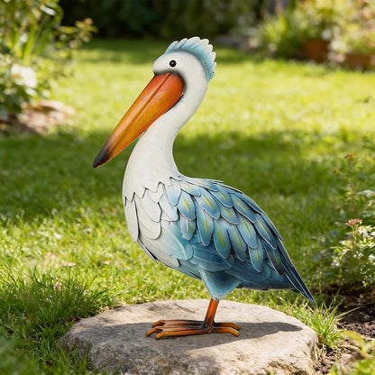 Ratuor Pelican Statues Metal Garden Decor Coastal Blue Heron Yard Art Sculpture Ornament for Backyard Porch Patio Pond Decor