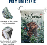 Welcome Winter Garden Flags Chocolate Lab Garden Flag Cardinal Birds on Snowy Pine Tree Flag Labrador Dog Yard Flags for Outside 12x18 Double Sided Christmas Decorative Lawn Flags