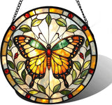 Butterfly Stained Glass Suncather for Window Hanging, 6.3'' Yellow Butterfly Ornament Gift for Women, Nature-Inspired Home Decor Gift for Mom, Grandma, Mother's Day (Yellow, 6.3'')
