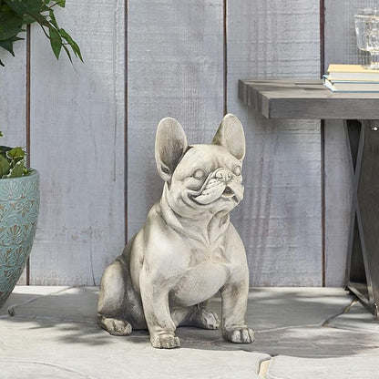 Merax French Bulldog Garden Statue - Outdoor Cast Stone Decor, Rustic White Finish, Weather-Resistant Patio or Yard Art, No Assembly Required