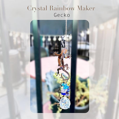 Crystal Gecko Sun Catcher Hanging Ornament - Metal Prism Rainbow Maker for Window Decor for House Warming Decoration Crystal Cascade Suncatcher - Feng Shui by Sonoran Souvenirs