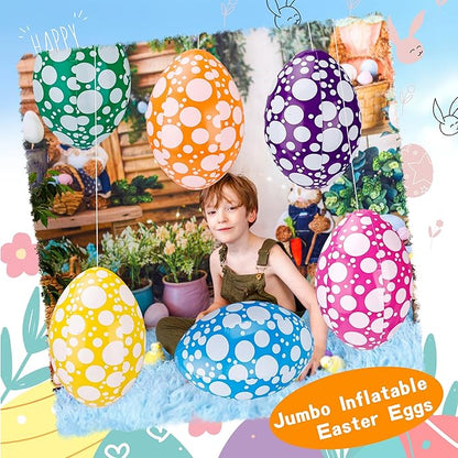 6 Pack 16 Inch Inflatable Easter Eggs Easter Blow up Egg Decor Hanging Inflatable Eggs Ornaments for Indoor Outdoor Party Yard, 6 Colors
