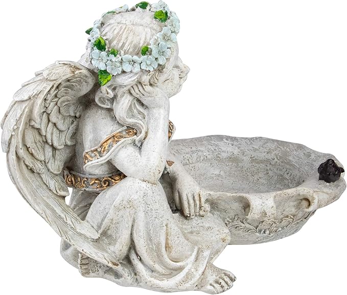 12.25" Sitting Angel Bird Feeder Outdoor Garden Statue