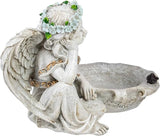 12.25" Sitting Angel Bird Feeder Outdoor Garden Statue