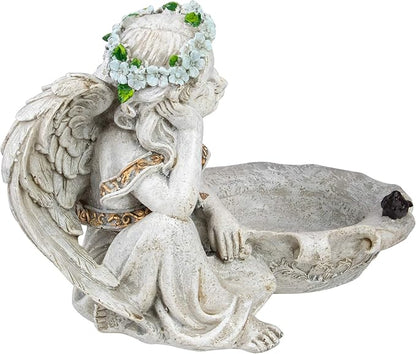 12.25" Sitting Angel Bird Feeder Outdoor Garden Statue