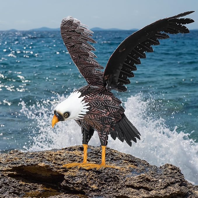 Bald Eagle Statue Garden Sculpture, Metal Yard Art Eagle Decoration, Large Eagle Outdoor Statues for Garden Yard Lawn Decoration