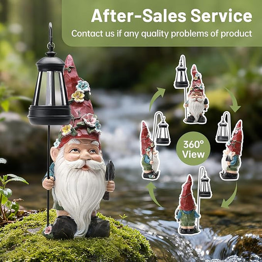 Garden Gnomes Statue with Solar Lantern, Outdoor Gnome Decorations for Yard, Outdoor Figurine Ornament with LED Lights for Patio Lawn, Valentine's Day Birthday Gift for Women Mom Grandma