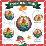 Christmas Tree Stained Glass Window Hanging, 7.9" Colorful Xmas Tree Sun Catcher Glass Panel with Chain, Christmas Trees Decor Handmade Suncatchers Xmas Gifts for Women Sister BFF