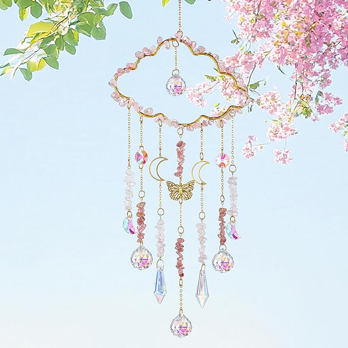 H&D HYALINE & DORA Cloud Shaped Crystal Suncatcher Glass Balls with Chain Rainbow Maker Sun Catcher Hanging Wind Chimes for Christams Home Decor