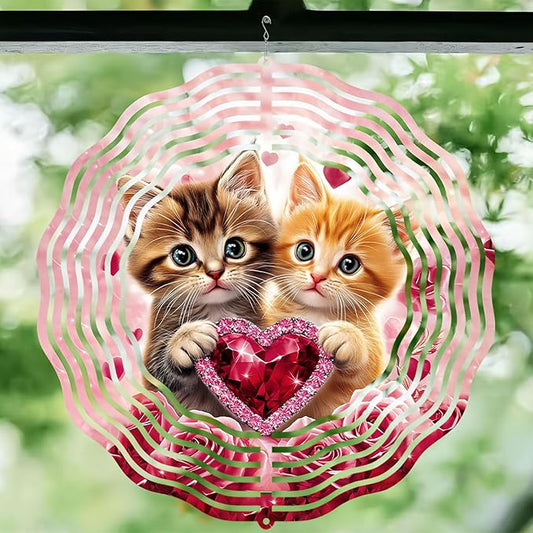 10 Inch Cat Wind Spinner, 3D Stainless Steel Hanging Kinetic Wind Sculpture Gifts for Garden Yard Art Indoor Outdoor Window Porch Front Door Decor, Women, Spring Decorations
