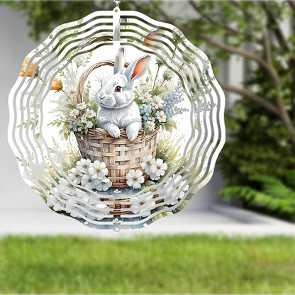 Easter Bunny Wind Spinner Easter Day Gifts 3D Metal Kinetic Hanging Wind Sculpture Spinners for Yard and Garden Indoor Outdoor Window Easter Rabbit Yard Art Garden Decoration 8 Inch (Bunny 2)