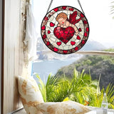 Stained Glass Window Hanging - Red Love Angel Sun Catcher for Door Garden Home Decor Cute Suncatcher Christmas Mother's Day Birthday for Women Men Mom Nana 15 in