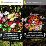 Solar Butterfly Memorial Stake for Graves - Metal Cemetery Garden Decor with LED Lights - Sympathy Remembrance Plaque to Honor Mother Father - Weatherproof Outdoor Bereavement Tribute(with Flowers)