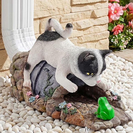Cat Gutter Downspout Extender Statue, Outdoor Decor Sculpture Ornament, Decorative Gutter Extension, Splash Block, Downspout Diverter, Eco-Friendly Resin, Perfect for 3"x4" Downspouts