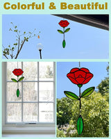 Stained Glass Window Hangings, Handcrafted Garden Suncatchers for Window and Home Decor Decor, Unique Artisan Glass Ornaments for Indoor and Outdoor Use, Red Flower