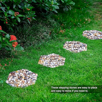 Qualdout River Rocks Stepping Stones Pavers Outdoor for Garden Walkway, Pebbles Polished Gravel for Yard Lawn Patio Pathway Landscaping, Set of 6 (Hexagon)