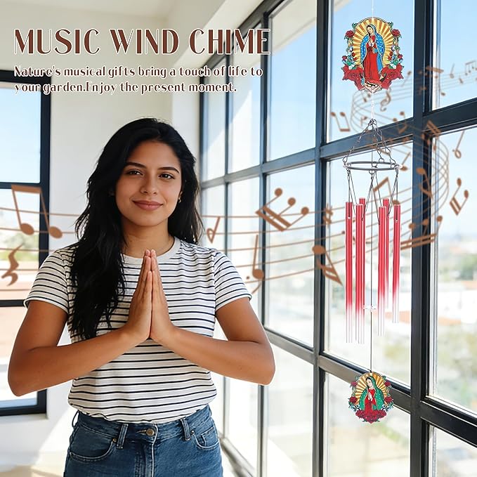Wind Chimes for Outside - Metal Our Lady of Guadalupe Windchimes with Greeting Card Indoor Outdoor Patio Garden Yard Backyard Balcony Porch Hanging Decor Birthday Gift for Women Mom Grandma