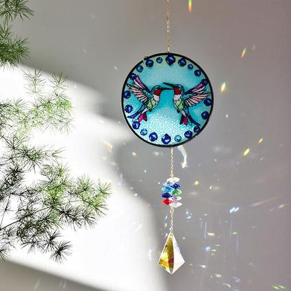 Stained Glass Hummingbird Suncatcher with Crystal Prism, Colorful Crystal Suncatcher for Home, Garden, and Patio, Window Ornament, Birthday Gift