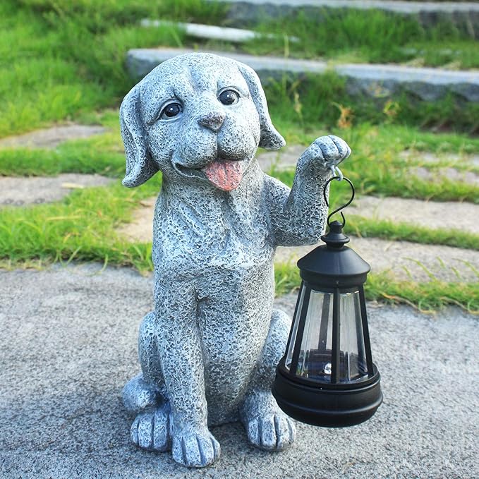 Dog Statue Garden with Solar Lantern - Ideal Gifts for Outdoor Patio, Figurine for Dogs – Gift for Mom, Grandma, Dog Lovers,Birthdays Housewarming Present