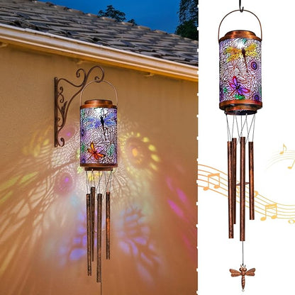 Dragonfly Solar Lights Wind Chimes for Outside, Garden Gifts for Mom Dad Solar Outdoor Lantern Metal Hanging Lights for Garden, Patio, Yard Decor, Mothers Day Birthday Gifts for Women (1Pack)