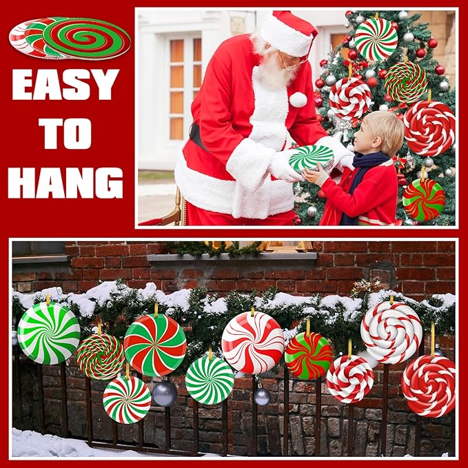 30 Pieces Outdoor Double Sided Lawn Decorations Christmas Large Candy Yard Decorations Plastic Outdoor Holiday and Christmas Hanging Porch and Tree Yard Lawn for Xmas Decor