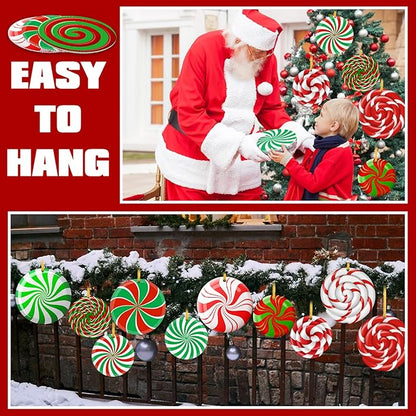 30 Pieces Outdoor Double Sided Lawn Decorations Christmas Large Candy Yard Decorations Plastic Outdoor Holiday and Christmas Hanging Porch and Tree Yard Lawn for Xmas Decor