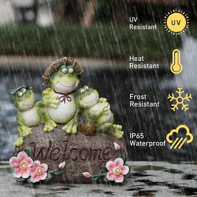 Funny Frog Statues for Garden - 7'' Mom & Babys Solar Frog Garden Decor Frog Garden Statue for Yard Patio Porch Lawn Birthday Mother's Day Housewarming Outdoor Decor Gifts for Women Mom.