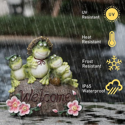 Funny Frog Statues for Garden - 7'' Mom & Babys Solar Frog Garden Decor Frog Garden Statue for Yard Patio Porch Lawn Birthday Mother's Day Housewarming Outdoor Decor Gifts for Women Mom.