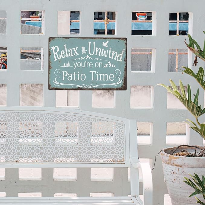 Putuo Decor Funny Patio Signs And Decor Outdoor Home Patio Wall Decor Vintage Relax Unwind You're On Patio Time Tin Signs Patio Signs For Outside Backyard Porch Bar Decor 8x12 Inches