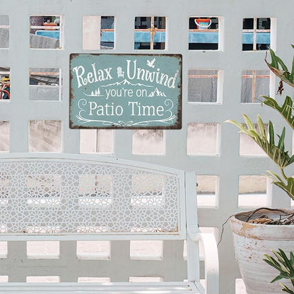 Putuo Decor Funny Patio Signs And Decor Outdoor Home Patio Wall Decor Vintage Relax Unwind You're On Patio Time Tin Signs Patio Signs For Outside Backyard Porch Bar Decor 8x12 Inches