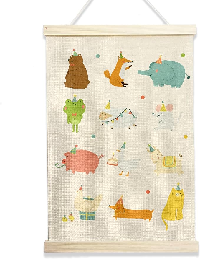 NQDWX Party Animals Hanging Flag - Fun Toddler Wall Decor, 12x17 Inch Colorful Nursery Banner, Cute Animal Party Theme for Kids Room, Gift for Birthday & Playroom. (155)