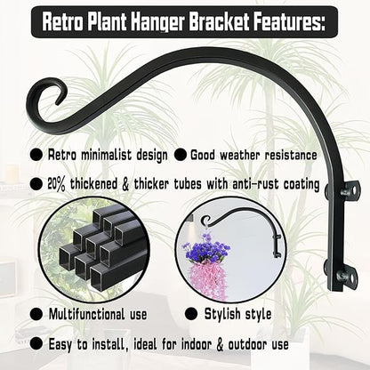 Hanging Plant Bracket, 12 inch Wall Mount Plant Hanger Outdoor Indoor, Set of 2 Retro Style Outdoor Hanging Basket Bracket Hooks for Plants Flower Bird Feeder Lanterns Wind Chimes