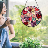 Heart Stained Glass Suncather for Window Hanging, 6.3'' Pink Love Heart Ornament Gift for Women Mom, Romantic Wall Art Home Decor Gifts for Anniversary Wedding (Pink Heart, 6.3'')