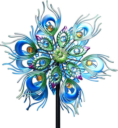 Peacock Wind Spinner, 48Inch Double Wind Sculpture, Wind Sculptures & Spinners Outdoor Metal Stake Yard Spinners, Garden Wind Catcher Wind Mills, Lawn&Garden…