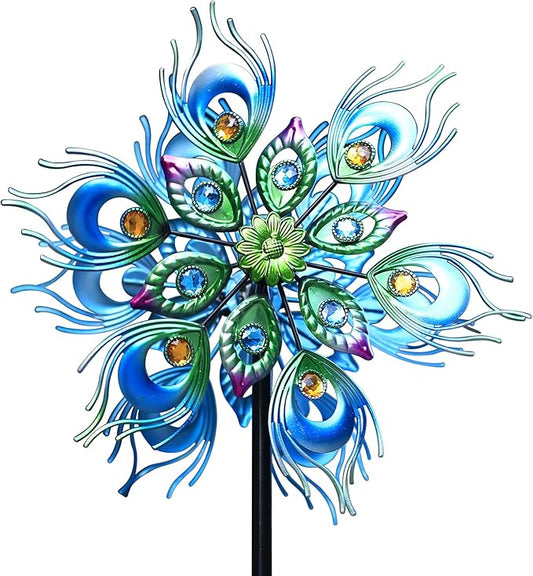 Peacock Wind Spinner, 48Inch Double Wind Sculpture, Wind Sculptures & Spinners Outdoor Metal Stake Yard Spinners, Garden Wind Catcher Wind Mills, Lawn&Garden…
