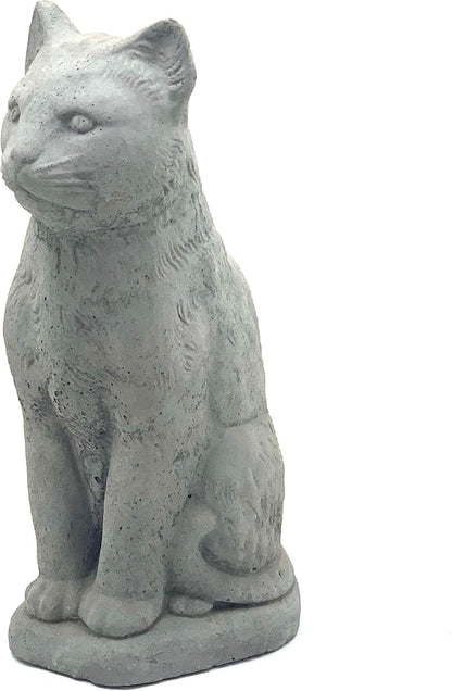 Vintage Sitting Cat: Solid Durable Stone Statue with Distressed Texture. Perfect Home Design & Sealed for Outdoor Use. Handcrafted USA. (Antique/Gray)