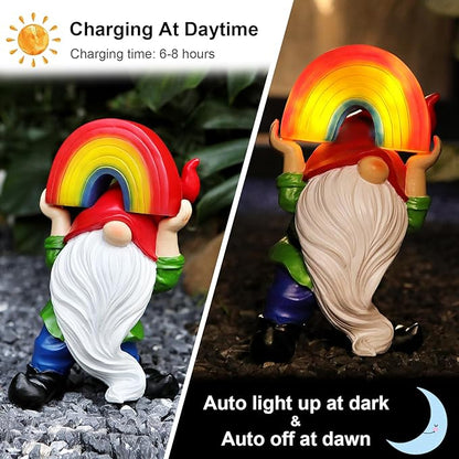 LEGIFO Garden Gnome Statue with Rainbow Solar Lights Large Garden Sculptures Outdoor Decorations Patio Lawn Yard Garden Decor Gifts for Women Mom