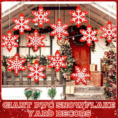 12 Pieces Winter Inflatable Snowflake Outdoor Decorations Blow up Winter Red Inflatable Hanging PVC Waterproof Snowball Outdoor Ornaments Decorations for Party Decor Yard Garden Lawn