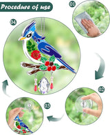 KY&BOSAM Blue Bird Suncatcher Gifts for Mom Hand Painted Stained Glass for Windows Hanging Wind Chime Pressed Rearl Flower Wings and Crystal Charm Gift for Mom Mother`s Day Birthday Christmas Decor