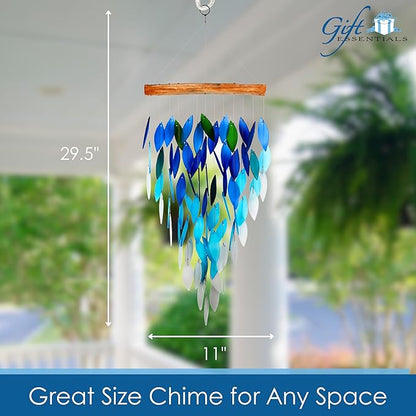 Blue Handworks Deluxe Ocean Ombre Waterfall & Driftwood Chime, Sandblasted Glass and Found Wood Handcrafted Wind Chime